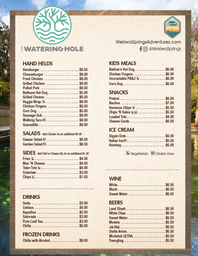 The Watering Hole menu